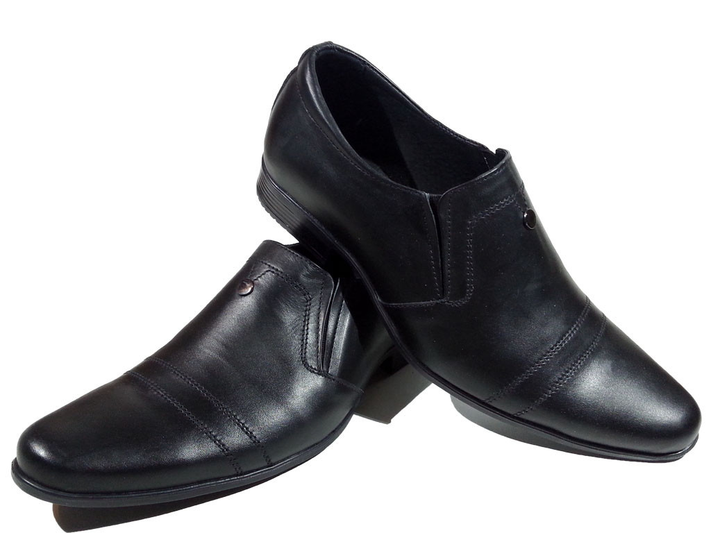 Туфли мужские классические натуральная кожа черные на резинке (1002) - фото 1 - id-p7813909