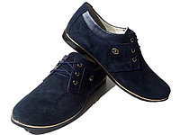 Туфли женские комфорт натуральная замша синие на шнуровке (14) 36