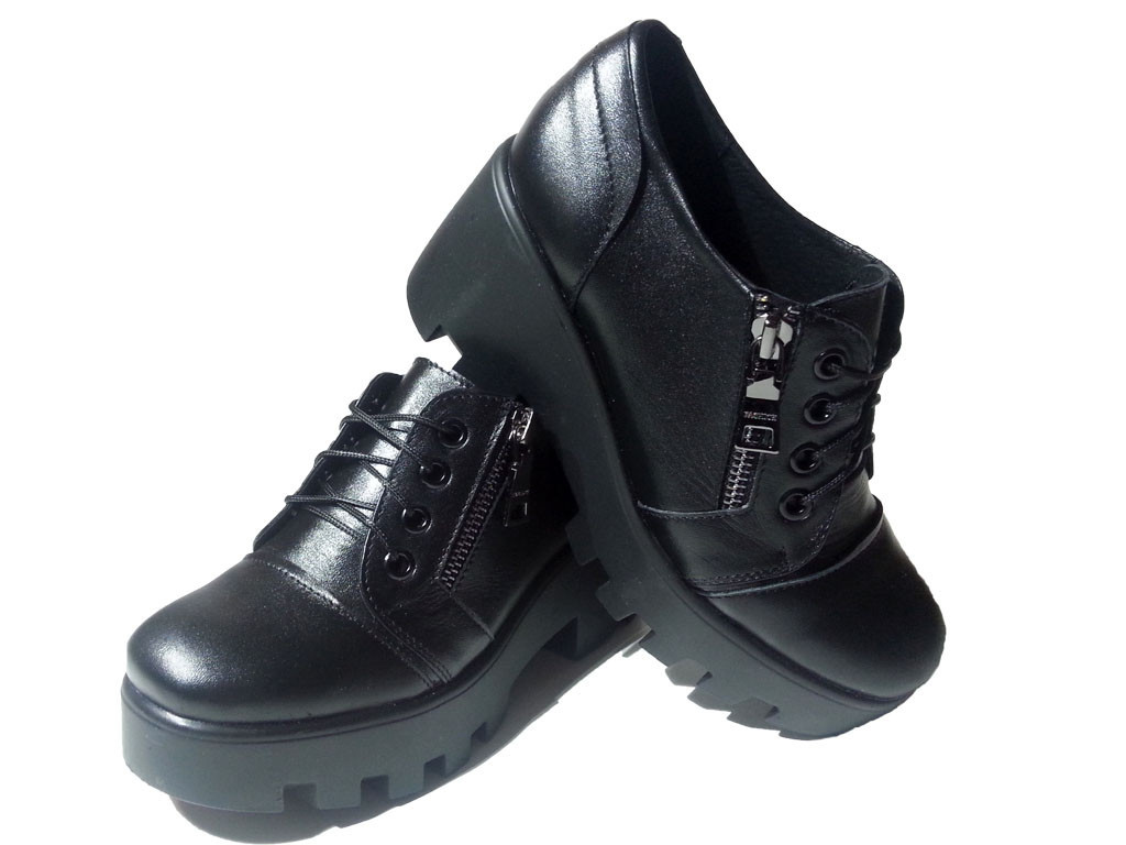 Туфли женские комфорт натуральная кожа черные на шнуровке (123) 36 - фото 1 - id-p7813960
