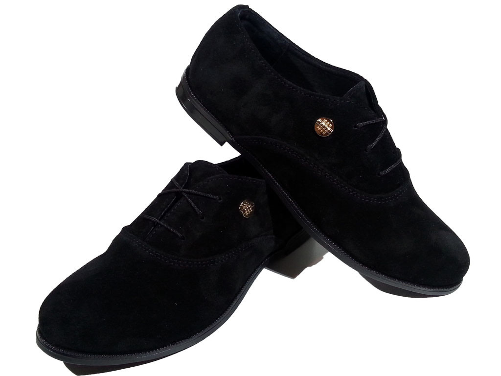 Туфли женские комфорт натуральная замша черные на шнуровке (Т 03) - фото 1 - id-p7813965