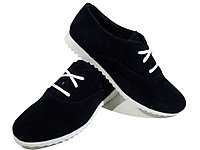 Туфли женские комфорт натуральная замша синие на шнуровке (Т 03)