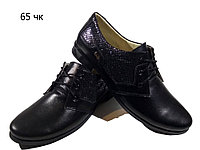 Туфли женские комфорт натуральная кожа черные на шнуровке (65)