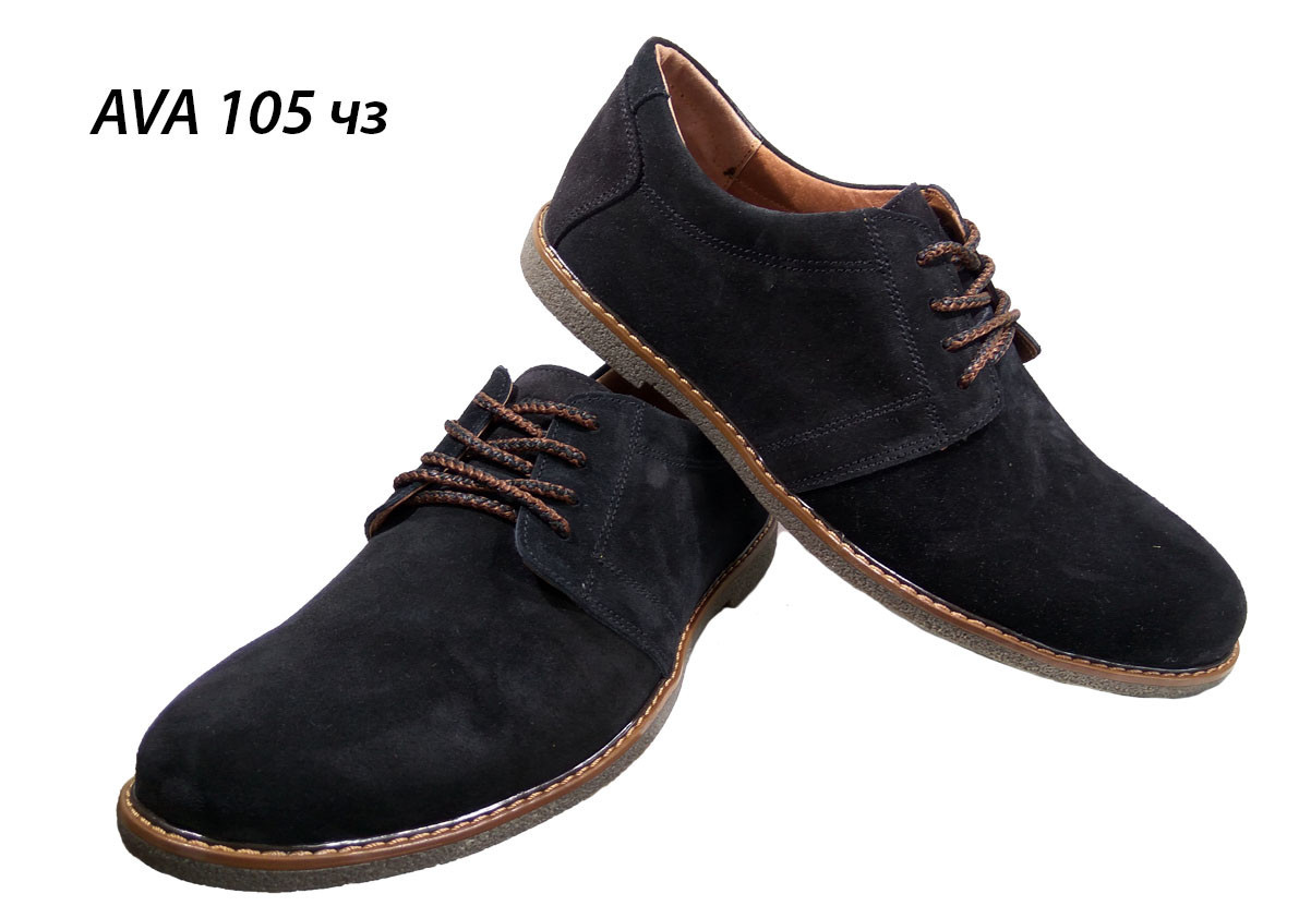 Туфли мужские натуральная замша черные на шнуровке (AVA 105 ) 40 - фото 1 - id-p7814157