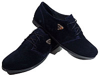Туфли женские комфорт натуральная замша синие на шнуровке (Т 09)