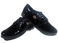 Туфли женские комфорт натуральная лаковая кожа черные на шнуровке (906) 39 Черный