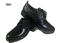 Туфли женские комфорт натуральная кожа черные на шнуровке (7864)