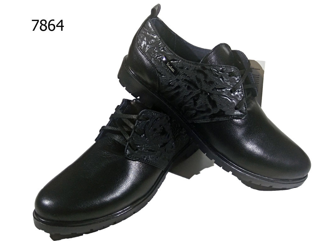 Туфли женские комфорт натуральная кожа черные на шнуровке (7864) - фото 1 - id-p7814332