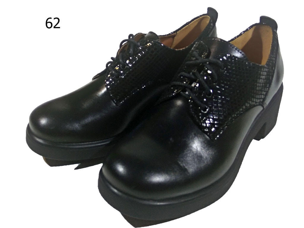 Туфли женские комфорт натуральная кожа черные на шнуровке (62 рептилия) 38 - фото 1 - id-p7814340