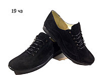 Туфли женские комфорт натуральная замша черные на шнуровке (Н 19)