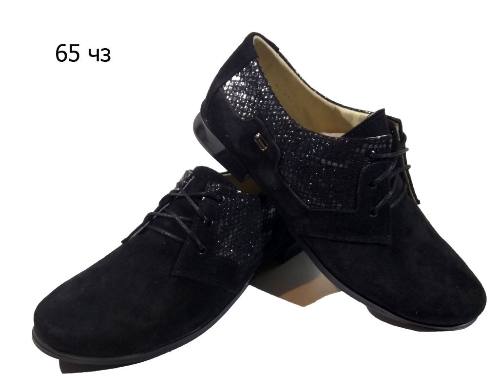 Туфли женские комфорт натуральная замша черные на шнуровке (65) 37 - фото 1 - id-p7814392