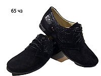 Туфли женские комфорт натуральная замша черные на шнуровке (65) 40