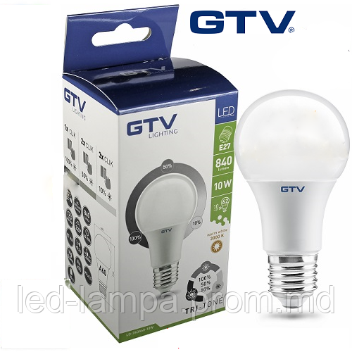 Светодиодная LED лампа GTV, 10W, E27, диммируемая, 10%/50%/100%. Гарантия - 2 года - фото 1 - id-p7810397