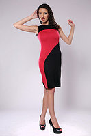 Платье средней длины с округлым вырезом (черный+красный коралл)
