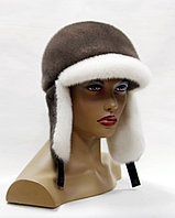 Норковая ушанка женская с козырьком (белый-кофе)