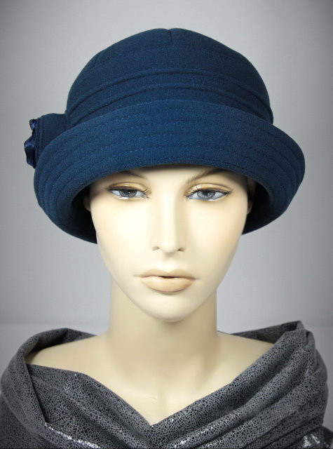 Шляпа женская из кашемира с бантом и защипами "Беатриса" (синяя) - фото 1 - id-p8147148