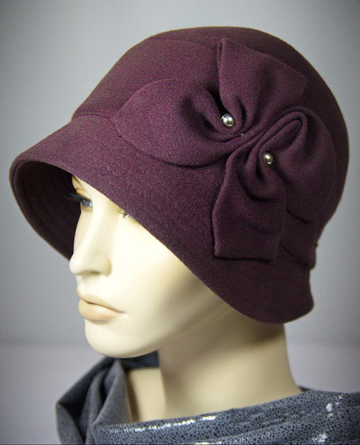 Женская кашемировая шляпа с цветком "Вероника" (фиолетовая) - фото 1 - id-p8147154