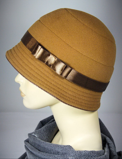 Шляпа женская из кашемира с лентой "Варвара" (горчичная) - фото 1 - id-p8147151