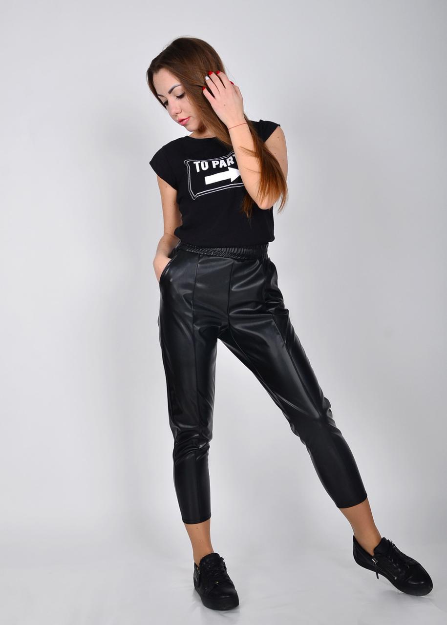 Модные женские укороченные кожаные штаны с рубчиками - фото 1 - id-p8210494