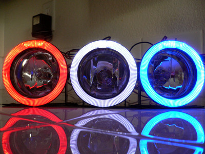 Противотуманные LED фары (птф) светодиодные 10w, 64 мм с ангельскими глазками Синий - фото 1 - id-p8234077