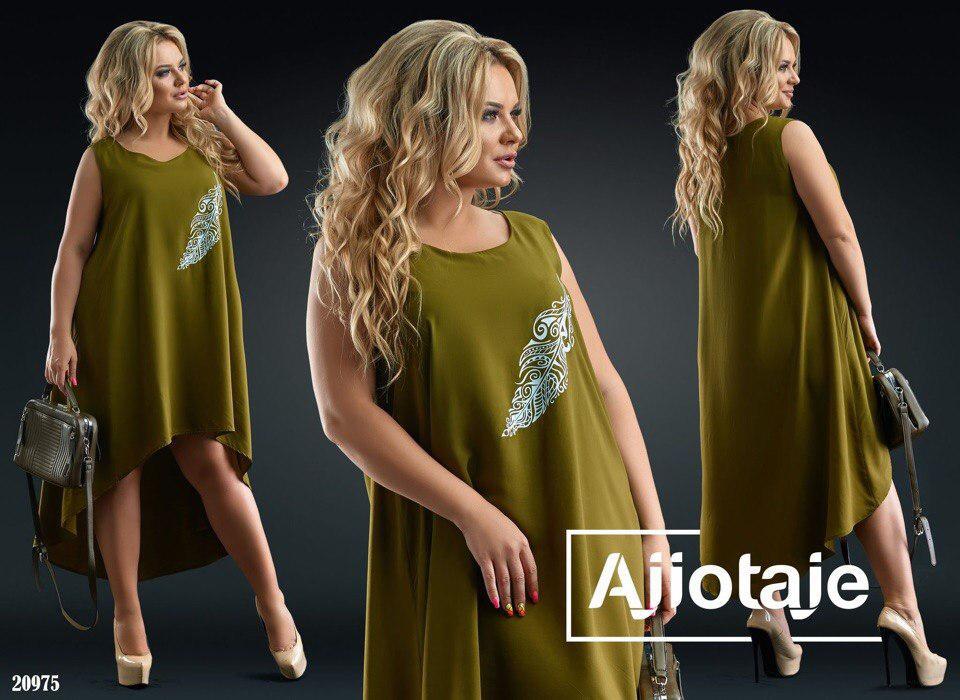 Легкое летнее асимметричное платье разлетайка с удлиненным шлейфом сзади - фото 1 - id-p8292903