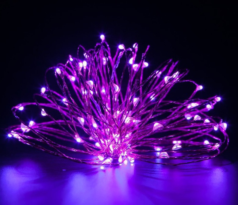 Светодиодная гирлянда нить 10 метров 12 вольт фиолетовая ECOLEND - фото 1 - id-p8352710