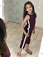 Детский подростковый летний спортивный костюм: майка и укороченные брюки капри свободного кроя