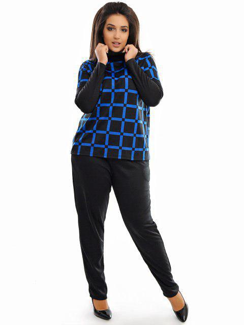 Практичный повседневный костюм женский: кофта в клетку и прямые штаны, полубатал - фото 1 - id-p8471295
