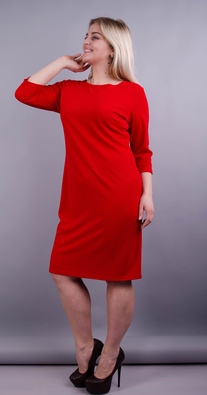 Арина креп. Платье для больших размеров. Красный. - фото 1 - id-p8533312