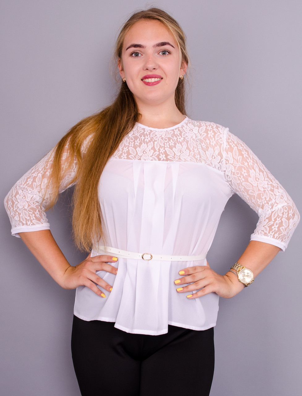 Тамара. Нежная женская блуза большого размера. Белый. - фото 1 - id-p8533333