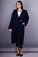 Сарена. Женское пальто-кардиган больших размеров. Синий.