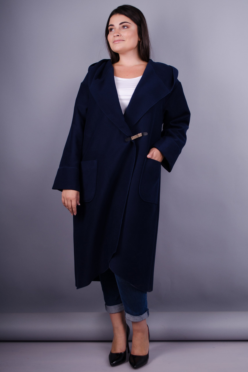 Сарена. Женское пальто-кардиган больших размеров. Синий. - фото 1 - id-p8533423