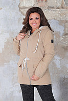 Удобная осенняя куртка парка женская с шнурком по талии, слегка удлиненная сзади, батал большие размеры