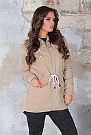 Удобная осенняя куртка парка женская с шнурком по талии, слегка удлиненная сзади