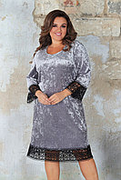 Шикарное нарядное платье трапеция из мраморного бархата с кружевной отделкой, батал большие размеры