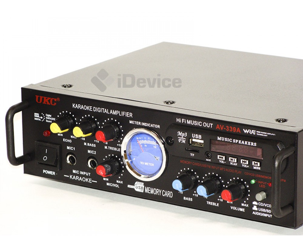 Усилитель звука MEGA-SOUND AMP AV-339B 2*80W c Karaoke FM MP3 и Bluetooth, качественный звук. - фото 1 - id-p8603056