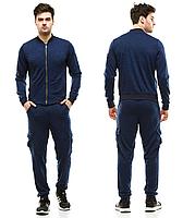Стильный спортивный осенний мужской костюм в крапинку: кофта и штаны с карманами по бокам