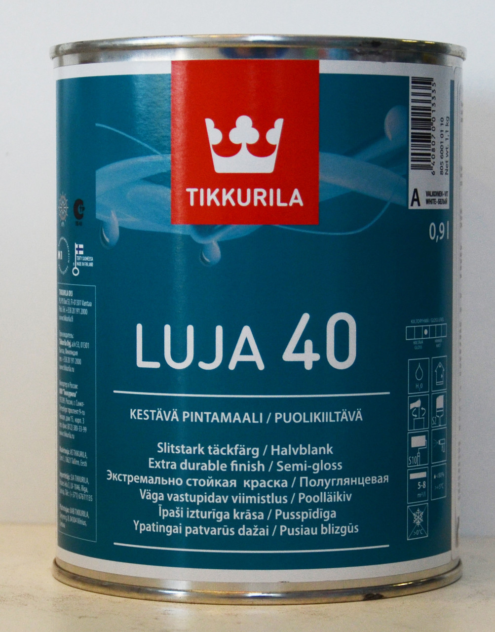 Влагостойкая полуглянцевая экстремально стойкая краска Tikkurila Luja 40, краска Луя 40, База А 0,9л - фото 1 - id-p8630301