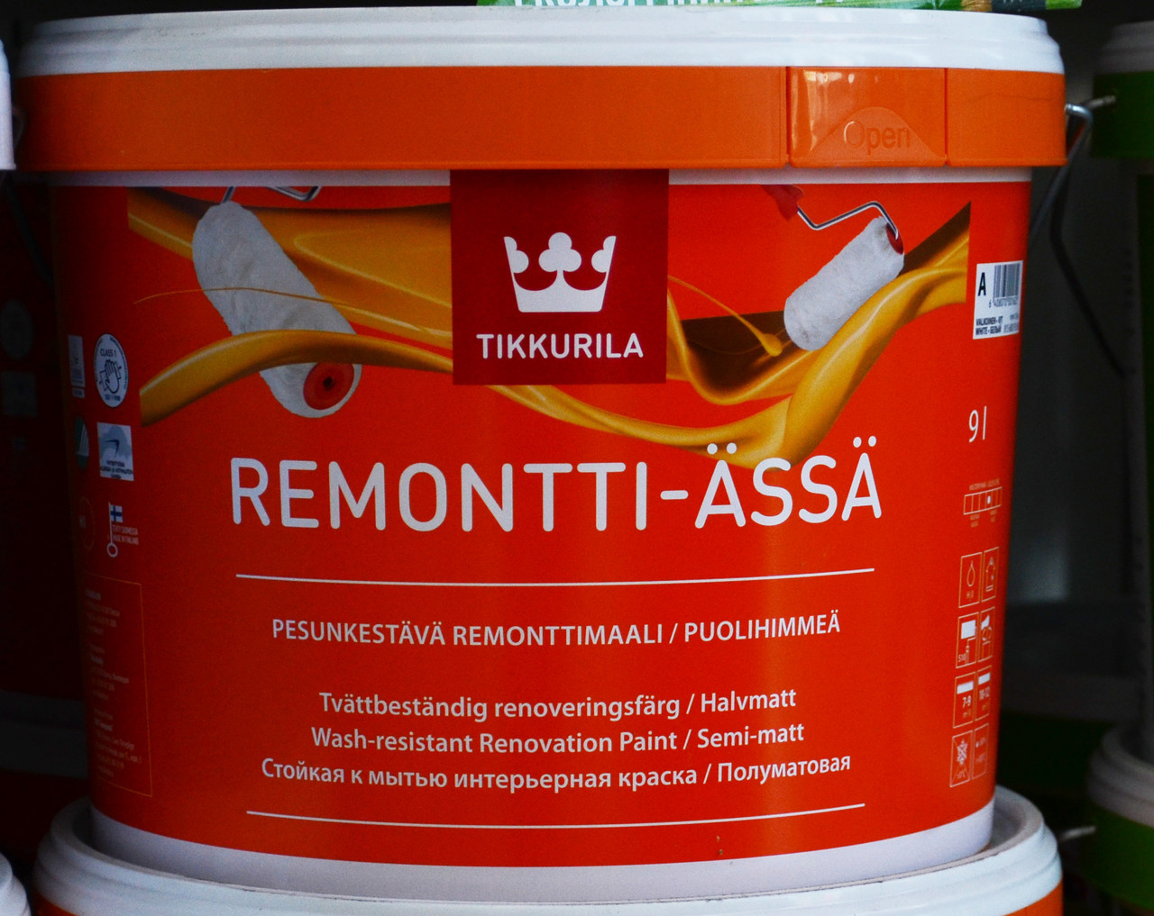 Tikkurila Remontti-Assa,Ремонтти-Ясся моющаяся акрилатная полуматовая краска База А 9л - фото 1 - id-p8630305