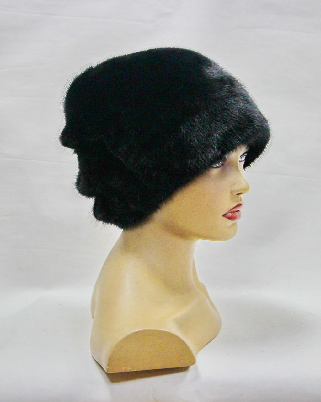 Женская норковая шапка "Веер" 2я рюш (черная) - фото 1 - id-p8141381