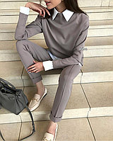 Молодежный трикотажный костюм: штаны с кантом и кофта обманка с имитацией поддетой рубашки