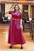 Оригинальное красивое трикотажное в клеточку платье длинное в пол с поясом в комплекте, батал большие размеры