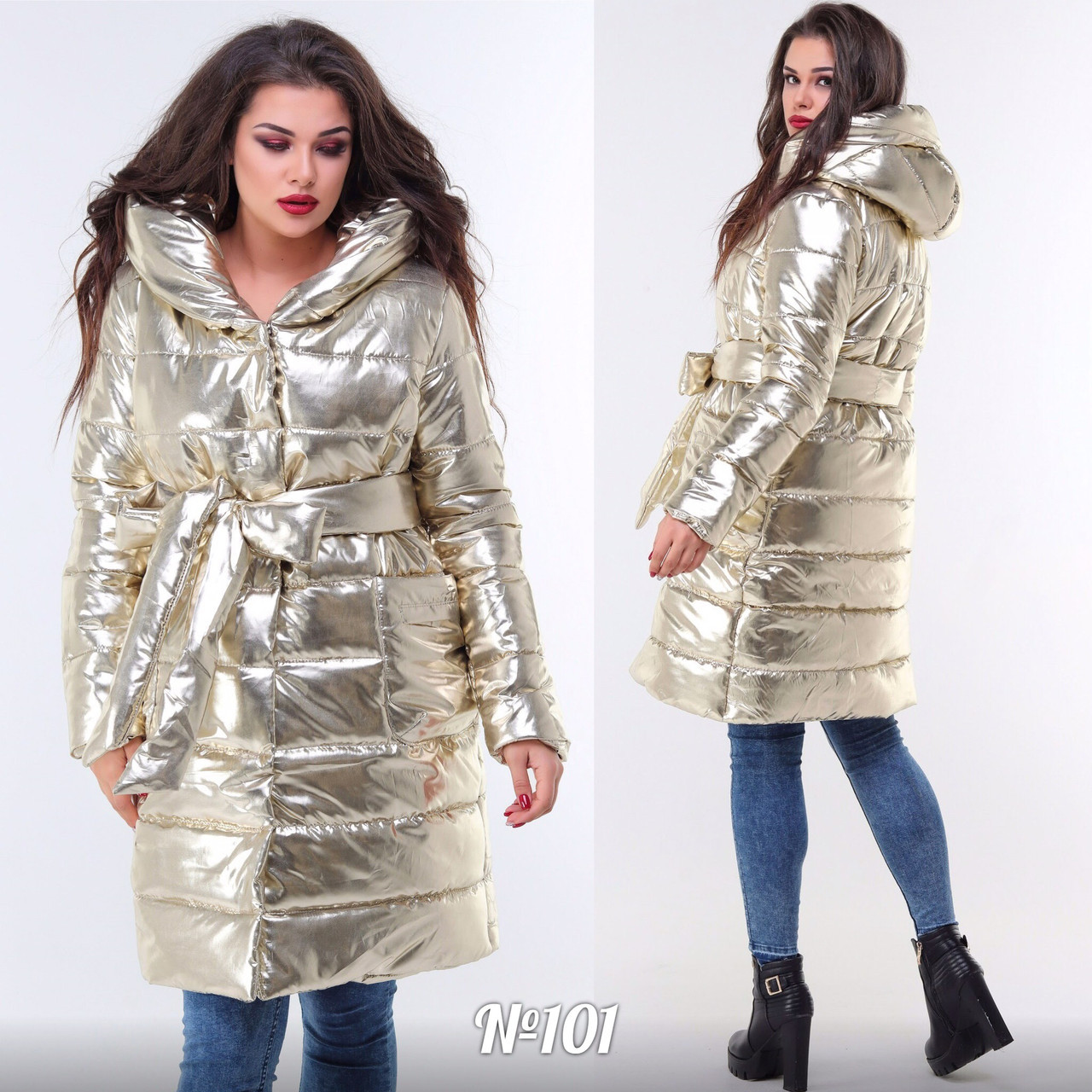 Женская осенне-зимняя длинная стеганная куртка пальто на кнопках с поясом в комплекте - фото 1 - id-p8694889