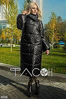 Теплое осеннее стеганное пальто женское из плащевки с объемным шалевым воротом