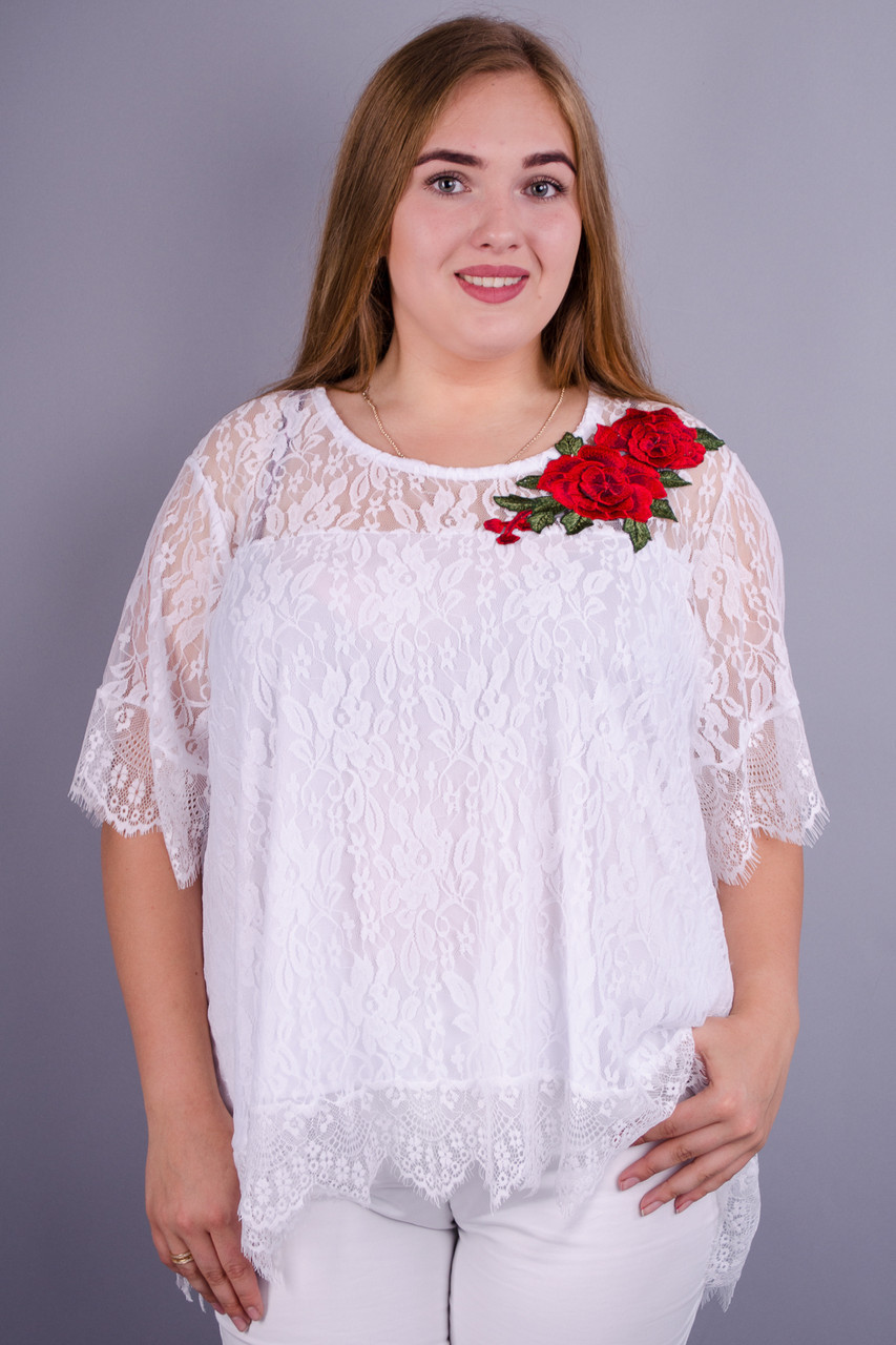 Квитка Роза. Касивая блуза plus size. Белый. - фото 1 - id-p8533777