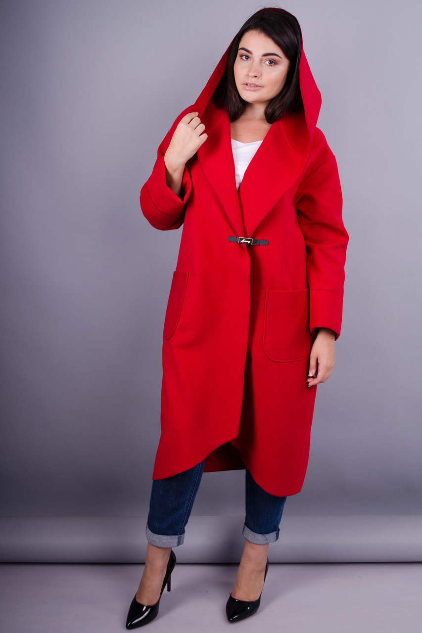 Сарена. Женское пальто-кардиган больших размеров. Красный. - фото 1 - id-p8533814