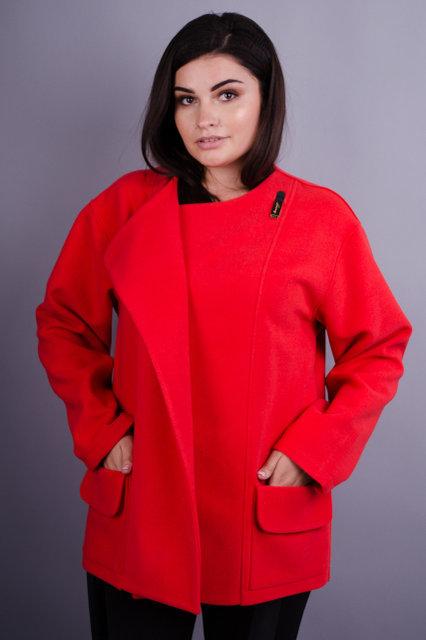Гармония. Короткое пальто для больших размеров. Красный. - фото 1 - id-p8729345
