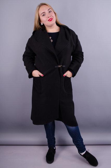 Сарена. Женское пальто-кардиган больших размеров. Черный. - фото 1 - id-p8533831
