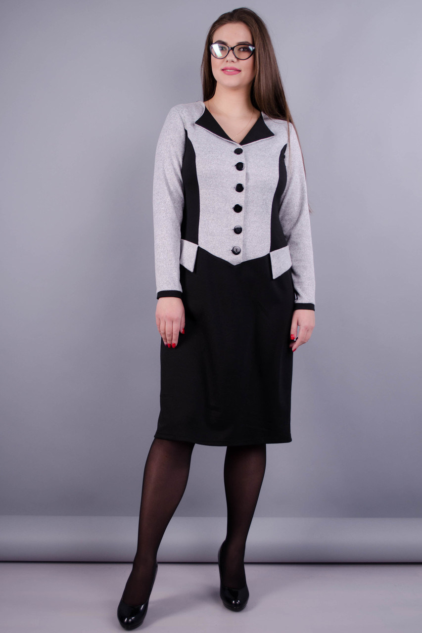 Альфа. Женское платье в деловом стиле больших размеров. Серый/черный. - фото 1 - id-p8533891