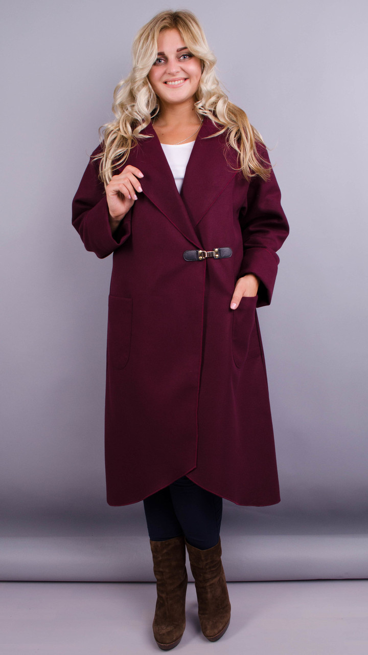 Сарена. Женское пальто-кардиган больших размеров. Бордо. - фото 1 - id-p8533895