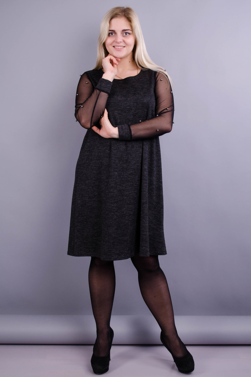 Тала. Женское платье больших размеров. Серый графит. - фото 1 - id-p8533899